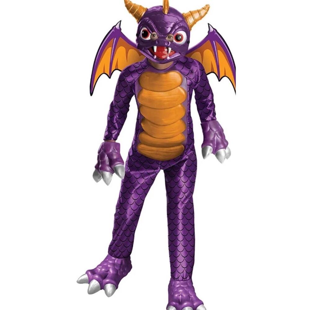 Skylanders Deluxe Spyro Costume Boys Medium 8-10 Dragon Rubies Halloween Purple